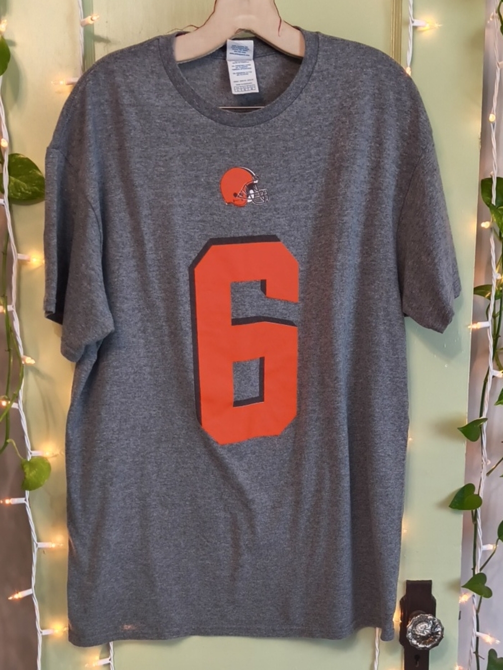 Men's Delta Pro Weight Cleveland Browns Baker Mayfield Orange Grey T-shirt L